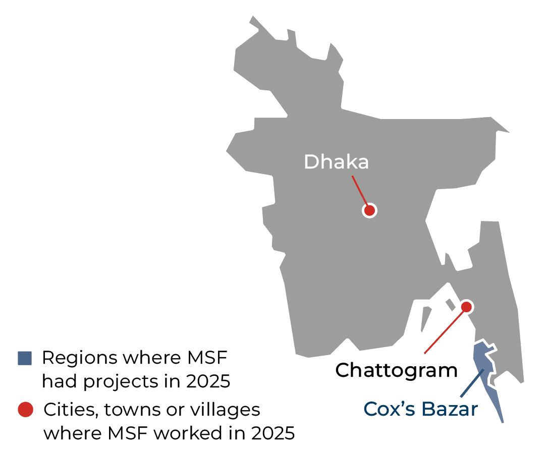 Carte des activités de MSF au Bangladesh en 2025 © MSF