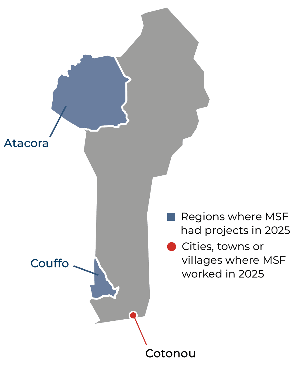 Carte des activités de MSF au Bénin en 2025 © MSF