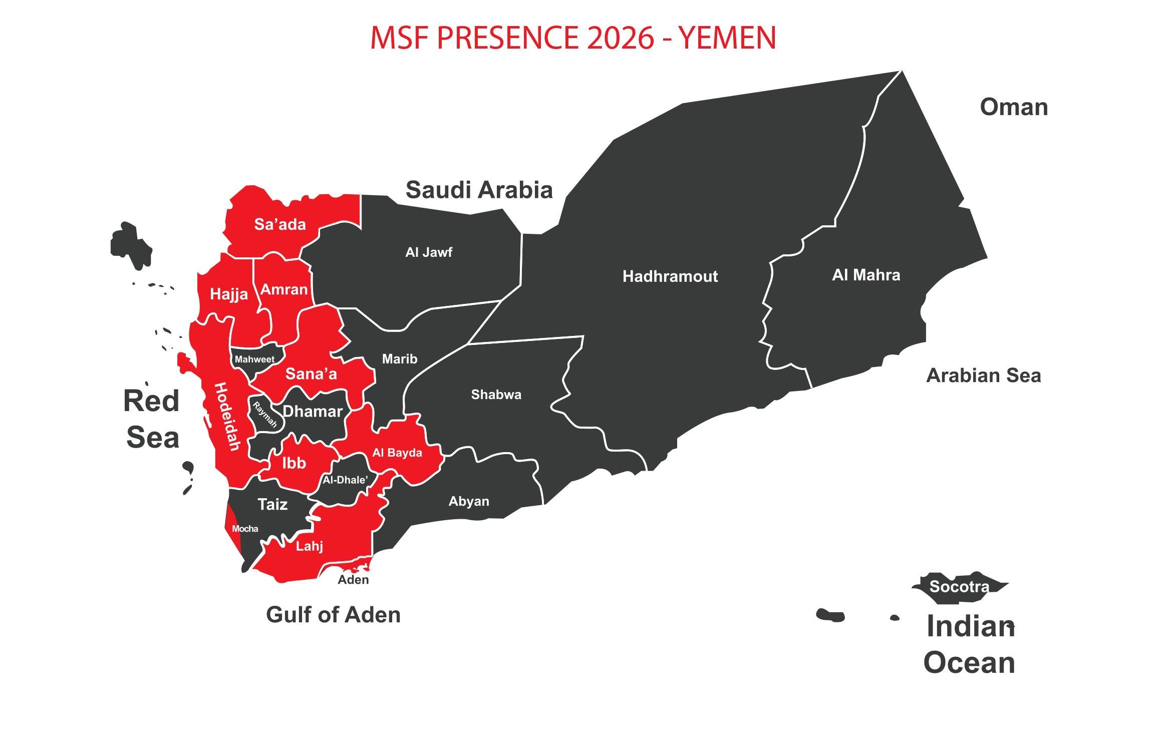 MSF Presence in Yemen in 2026 © MSF