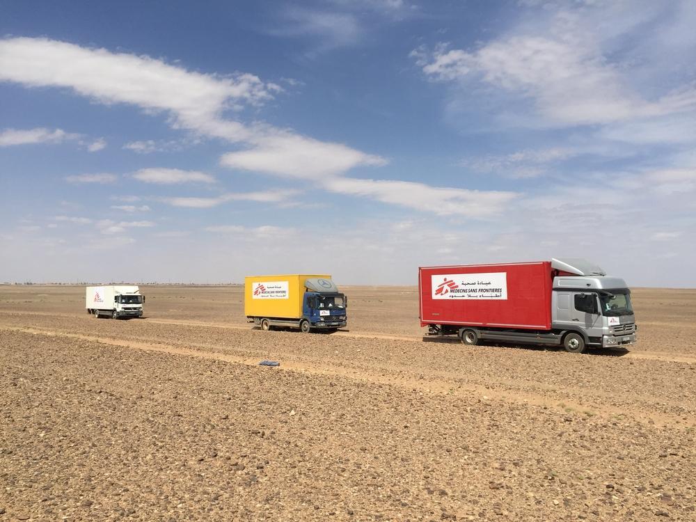 MSF's mobile health intervention en route to Jordan-Syrian border- What's known the "Berm". MSF provided medical assistant to Syrians at the Berm in May, 2016 before the borders got closed.